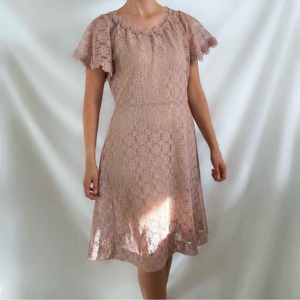 Vintage 50s handmade lace blush pink color dress knee length size medium